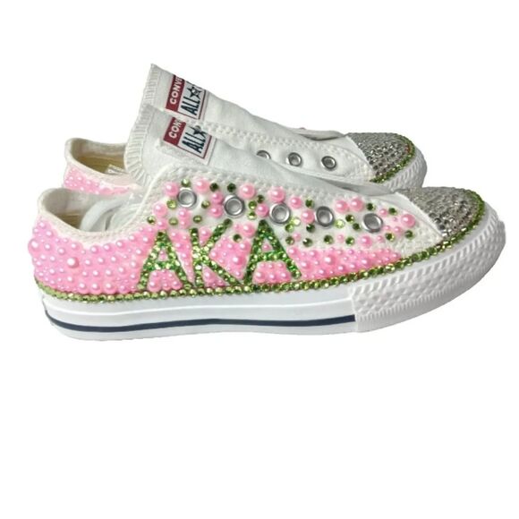Converse Other - Alpha Kappa Alpha Bling Sneakers Custom Converse Beads Rhinestones Girls Size 13